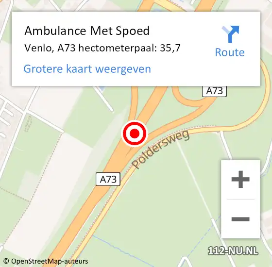 Locatie op kaart van de 112 melding: Ambulance Met Spoed Naar Venlo, A73 hectometerpaal: 35,7 op 13 september 2021 09:04