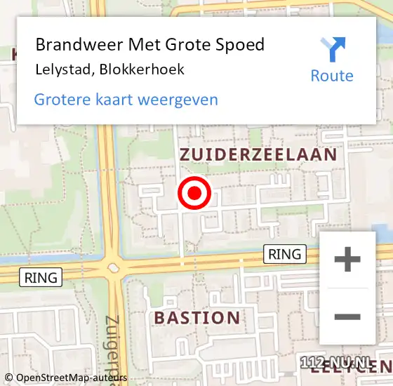 Locatie op kaart van de 112 melding: Brandweer Met Grote Spoed Naar Lelystad, Blokkerhoek op 13 september 2021 09:09