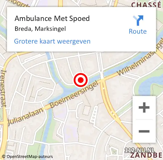 Locatie op kaart van de 112 melding: Ambulance Met Spoed Naar Breda, Marksingel op 22 juni 2014 20:52