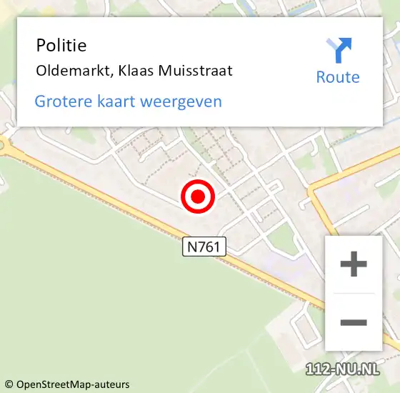 Locatie op kaart van de 112 melding: Politie Oldemarkt, Klaas Muisstraat op 13 september 2021 14:34