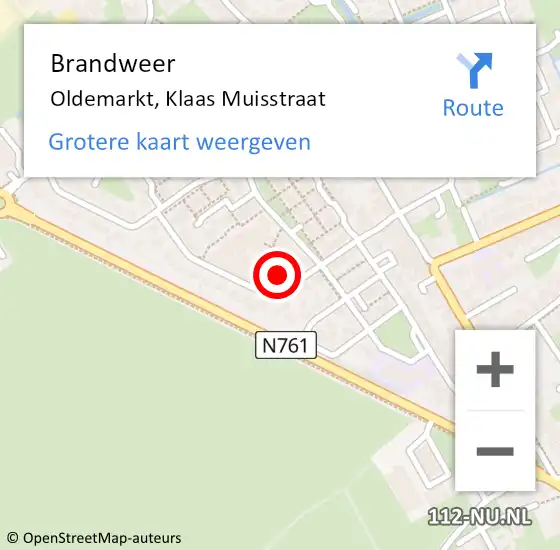 Locatie op kaart van de 112 melding: Brandweer Oldemarkt, Klaas Muisstraat op 13 september 2021 14:35