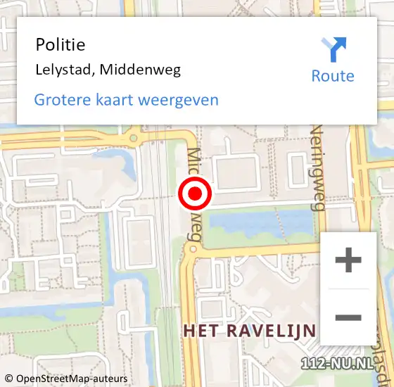 Locatie op kaart van de 112 melding: Politie Lelystad, Middenweg op 13 september 2021 16:29