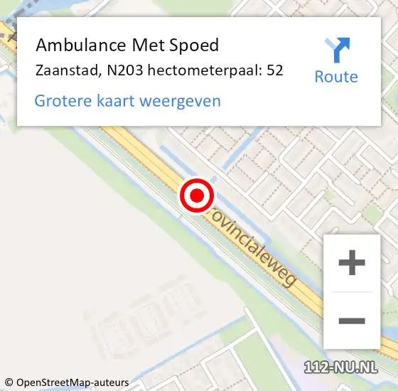 Locatie op kaart van de 112 melding: Ambulance Met Spoed Naar Zaanstad, N203 hectometerpaal: 52 op 13 september 2021 21:26