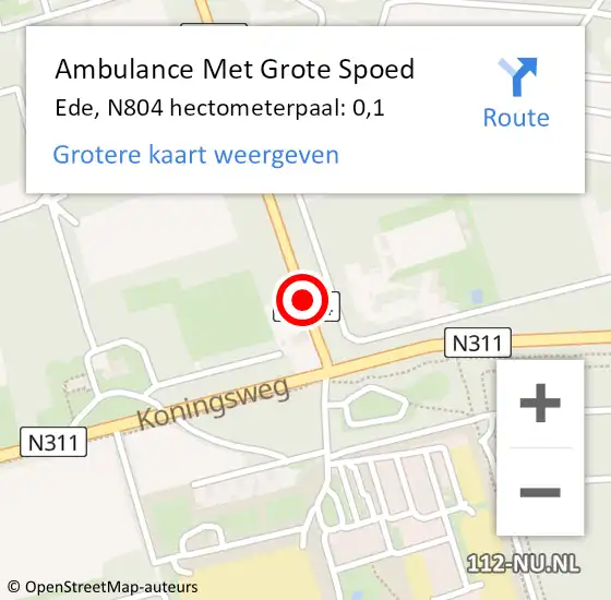 Locatie op kaart van de 112 melding: Ambulance Met Grote Spoed Naar Arnhem, N804 hectometerpaal: 0,1 op 13 september 2021 22:58