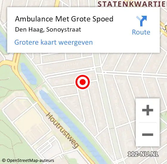 Locatie op kaart van de 112 melding: Ambulance Met Grote Spoed Naar Den Haag, Sonoystraat op 14 september 2021 01:04
