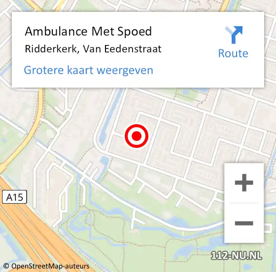 Locatie op kaart van de 112 melding: Ambulance Met Spoed Naar Ridderkerk, Van Eedenstraat op 14 september 2021 08:43