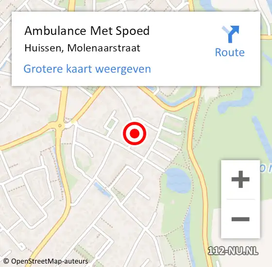 Locatie op kaart van de 112 melding: Ambulance Met Spoed Naar Huissen, Molenaarstraat op 14 september 2021 11:17
