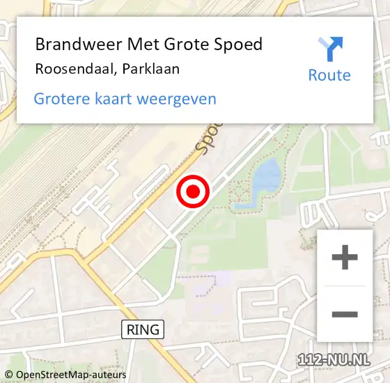 Locatie op kaart van de 112 melding: Brandweer Met Grote Spoed Naar Roosendaal, Parklaan op 14 september 2021 14:31