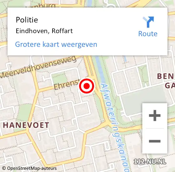 Locatie op kaart van de 112 melding: Politie Eindhoven, Roffart op 14 september 2021 17:30