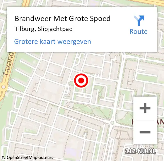Locatie op kaart van de 112 melding: Brandweer Met Grote Spoed Naar Tilburg, Slipjachtpad op 14 september 2021 18:08
