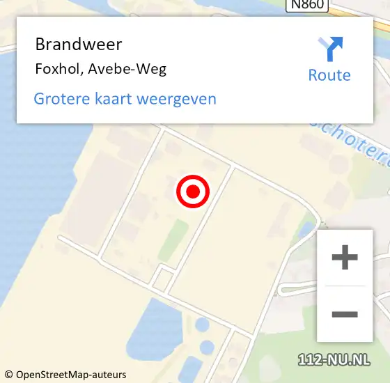 Locatie op kaart van de 112 melding: Brandweer Foxhol, Avebe-Weg op 14 september 2021 19:23