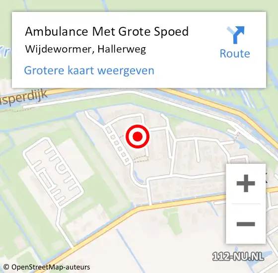 Locatie op kaart van de 112 melding: Ambulance Met Grote Spoed Naar Wijdewormer, Hallerweg op 14 september 2021 22:42