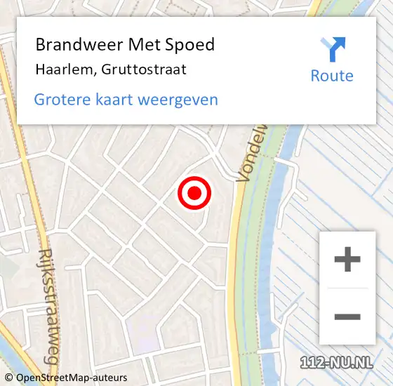 Locatie op kaart van de 112 melding: Brandweer Met Spoed Naar Haarlem, Gruttostraat op 15 september 2021 00:42