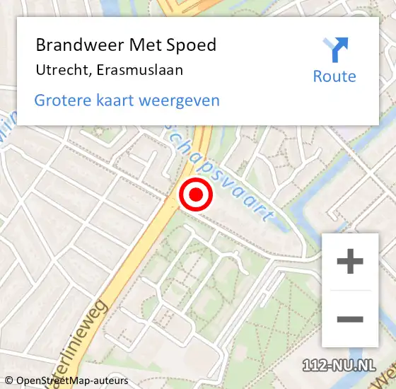 Locatie op kaart van de 112 melding: Brandweer Met Spoed Naar Utrecht, Erasmuslaan op 15 september 2021 06:44