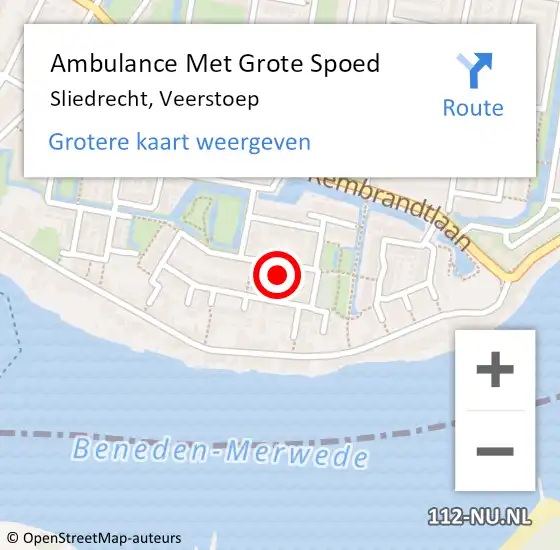 Locatie op kaart van de 112 melding: Ambulance Met Grote Spoed Naar Sliedrecht, Veerstoep op 15 september 2021 11:17