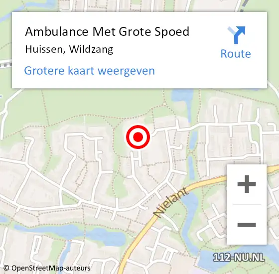 Locatie op kaart van de 112 melding: Ambulance Met Grote Spoed Naar Huissen, Wildzang op 15 september 2021 12:26