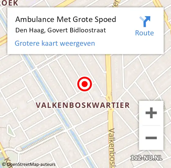 Locatie op kaart van de 112 melding: Ambulance Met Grote Spoed Naar Den Haag, Govert Bidloostraat op 15 september 2021 12:40