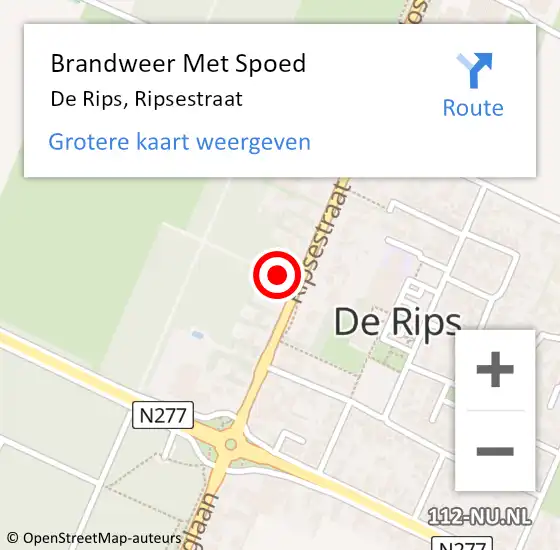 Locatie op kaart van de 112 melding: Brandweer Met Spoed Naar De Rips, Ripsestraat op 15 september 2021 13:44