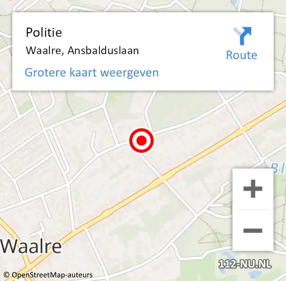 Locatie op kaart van de 112 melding: Politie Waalre, Ansbalduslaan op 15 september 2021 14:22