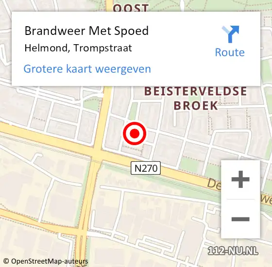 Locatie op kaart van de 112 melding: Brandweer Met Spoed Naar Helmond, Trompstraat op 15 september 2021 14:33