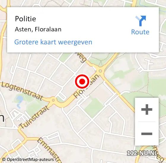 Locatie op kaart van de 112 melding: Politie Asten, Floralaan op 15 september 2021 14:43