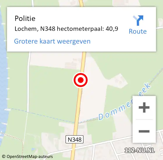 Locatie op kaart van de 112 melding: Politie Lochem, N348 hectometerpaal: 40,9 op 15 september 2021 16:02