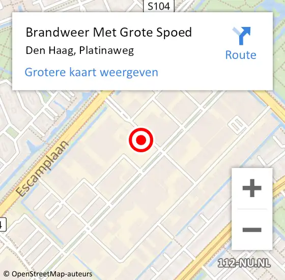 Locatie op kaart van de 112 melding: Brandweer Met Grote Spoed Naar Den Haag, Platinaweg op 15 september 2021 16:55