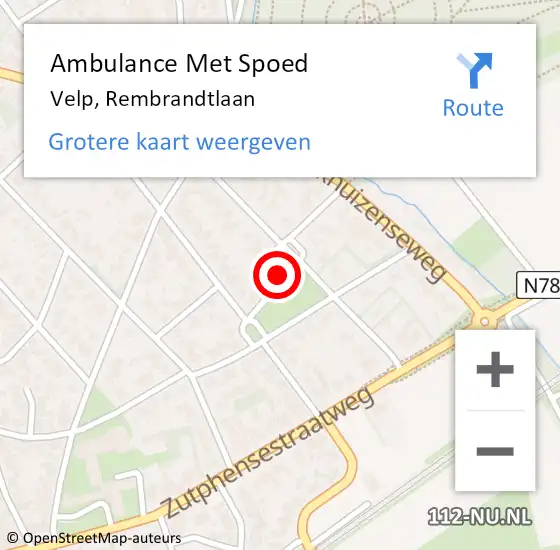 Locatie op kaart van de 112 melding: Ambulance Met Spoed Naar Velp, Rembrandtlaan op 15 september 2021 20:19