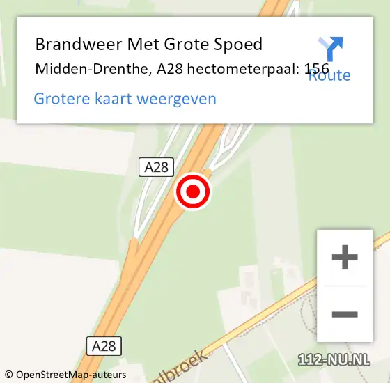 Locatie op kaart van de 112 melding: Brandweer Met Grote Spoed Naar Midden-Drenthe, A28 hectometerpaal: 156 op 15 september 2021 21:03