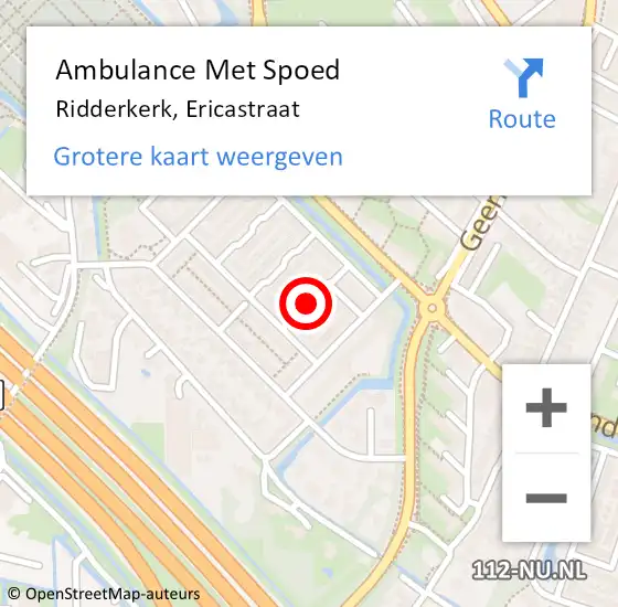 Locatie op kaart van de 112 melding: Ambulance Met Spoed Naar Ridderkerk, Ericastraat op 16 september 2021 02:10