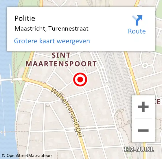Locatie op kaart van de 112 melding: Politie Maastricht, Turennestraat op 16 september 2021 12:51