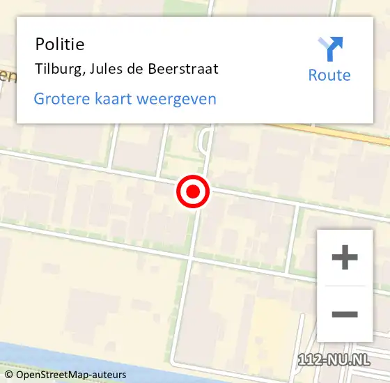 Locatie op kaart van de 112 melding: Politie Tilburg, Jules de Beerstraat op 16 september 2021 13:11
