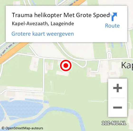 Locatie op kaart van de 112 melding: Trauma helikopter Met Grote Spoed Naar Kapel-Avezaath, Laageinde op 16 september 2021 15:00