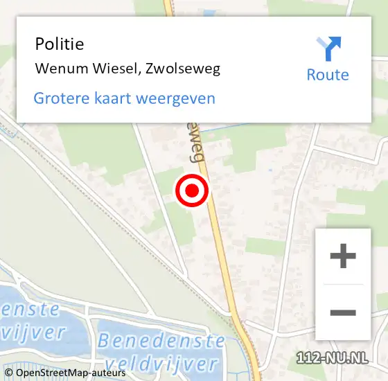 Locatie op kaart van de 112 melding: Politie Wenum Wiesel, Zwolseweg op 16 september 2021 16:40