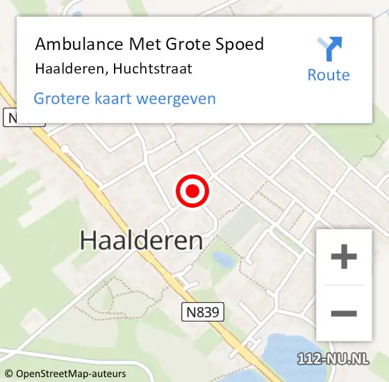 Locatie op kaart van de 112 melding: Ambulance Met Grote Spoed Naar Haalderen, Huchtstraat op 16 september 2021 18:48