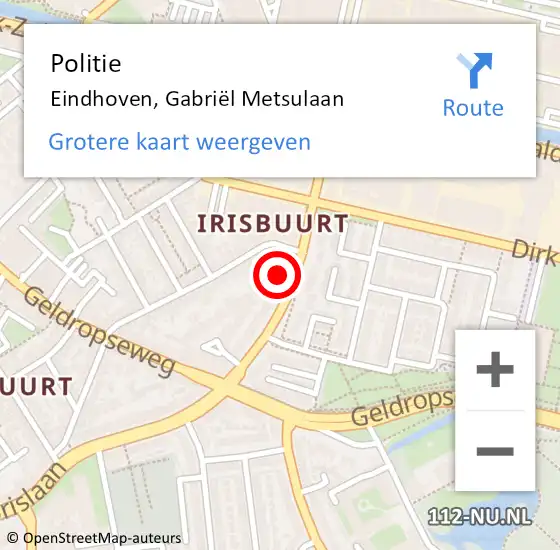 Locatie op kaart van de 112 melding: Politie Eindhoven, Gabriël Metsulaan op 16 september 2021 21:28
