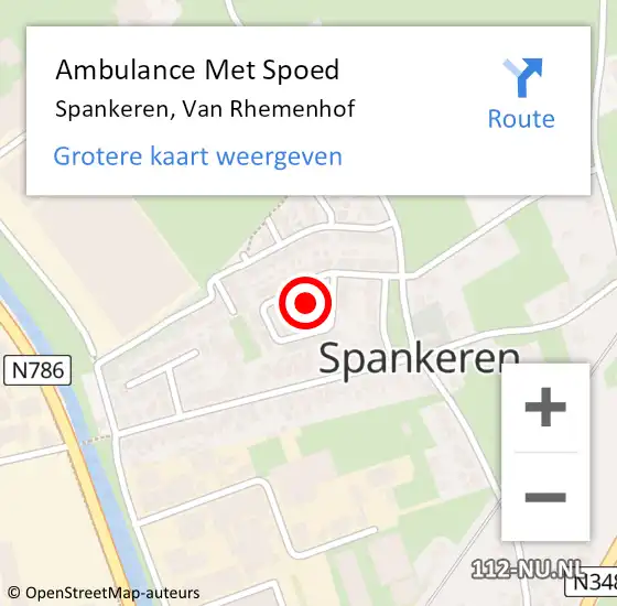 Locatie op kaart van de 112 melding: Ambulance Met Spoed Naar Spankeren, Van Rhemenhof op 16 september 2021 23:46