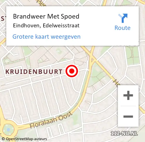Locatie op kaart van de 112 melding: Brandweer Met Spoed Naar Eindhoven, Edelweisstraat op 17 september 2021 09:00