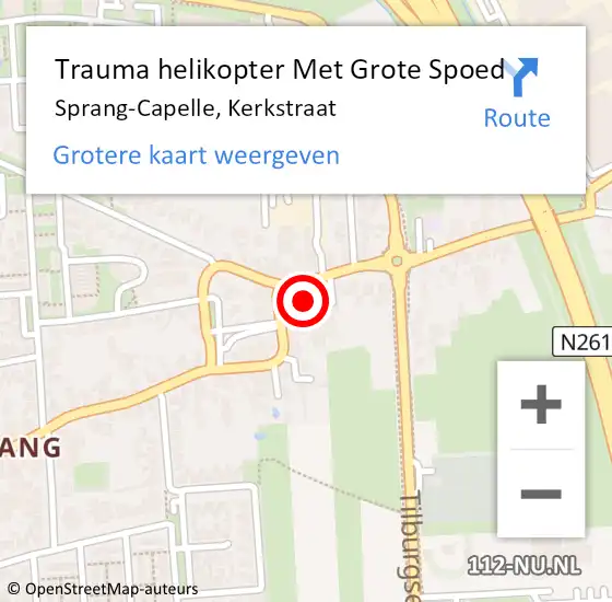 Locatie op kaart van de 112 melding: Trauma helikopter Met Grote Spoed Naar Sprang-Capelle, Kerkstraat op 17 september 2021 13:47