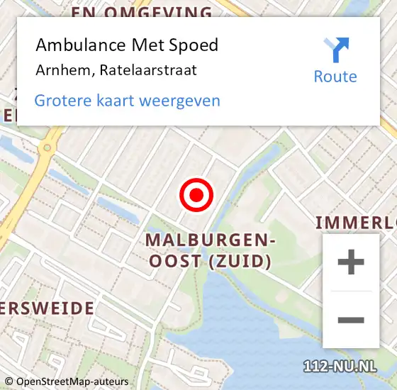 Locatie op kaart van de 112 melding: Ambulance Met Spoed Naar Arnhem, Ratelaarstraat op 17 september 2021 13:50