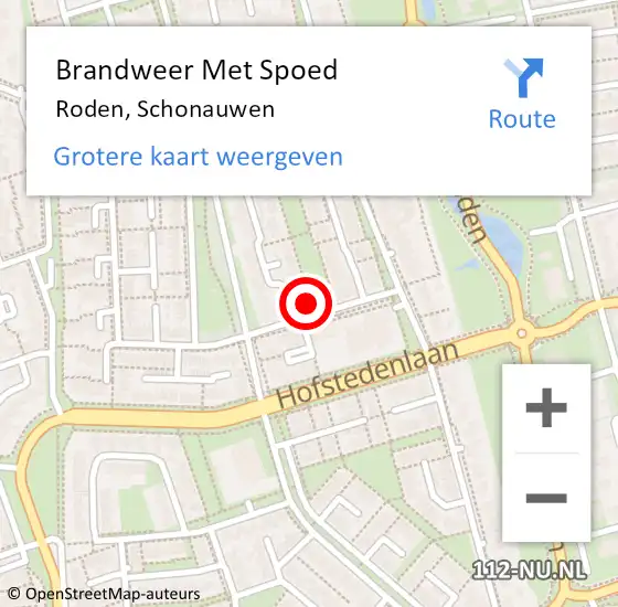 Locatie op kaart van de 112 melding: Brandweer Met Spoed Naar Roden, Schonauwen op 17 september 2021 18:58