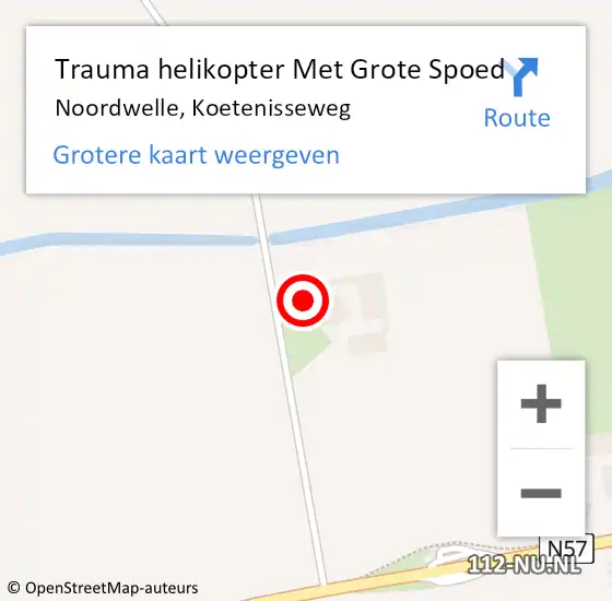 Locatie op kaart van de 112 melding: Trauma helikopter Met Grote Spoed Naar Noordwelle, Koetenisseweg op 17 september 2021 22:23
