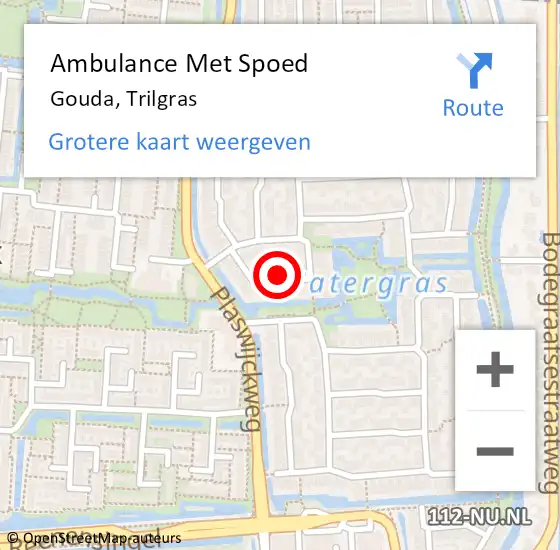 Locatie op kaart van de 112 melding: Ambulance Met Spoed Naar Gouda, Trilgras op 17 september 2021 22:43