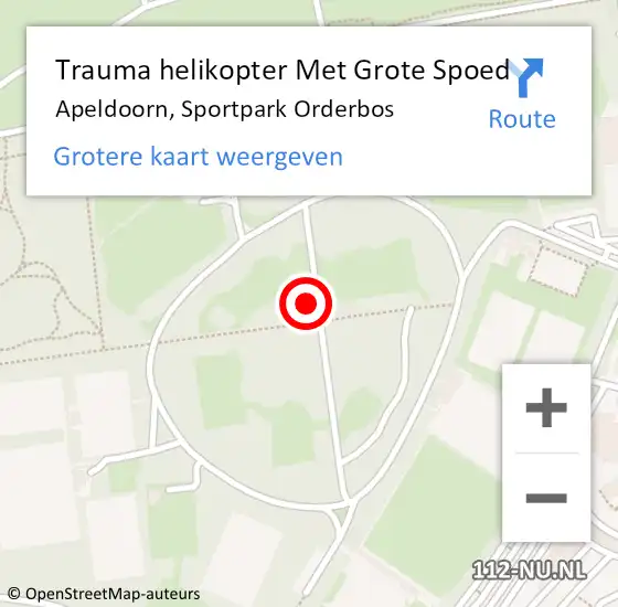 Locatie op kaart van de 112 melding: Trauma helikopter Met Grote Spoed Naar Apeldoorn, Sportpark Orderbos op 18 september 2021 10:29