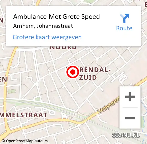 Locatie op kaart van de 112 melding: Ambulance Met Grote Spoed Naar Arnhem, Johannastraat op 18 september 2021 14:07