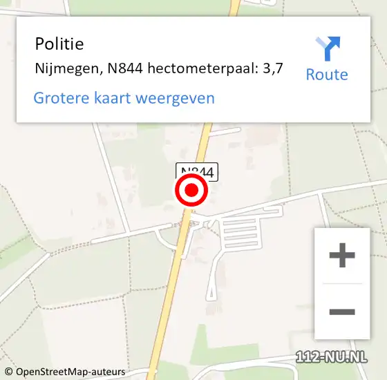 Locatie op kaart van de 112 melding: Politie Nijmegen, N844 hectometerpaal: 3,7 op 18 september 2021 14:51