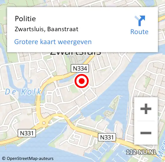 Locatie op kaart van de 112 melding: Politie Zwartsluis, Baanstraat op 18 september 2021 15:25