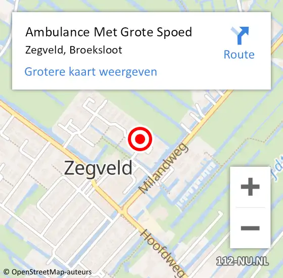 Locatie op kaart van de 112 melding: Ambulance Met Grote Spoed Naar Zegveld, Broeksloot op 18 september 2021 21:43