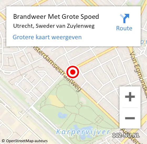 Locatie op kaart van de 112 melding: Brandweer Met Grote Spoed Naar Utrecht, Sweder van Zuylenweg op 19 september 2021 04:16