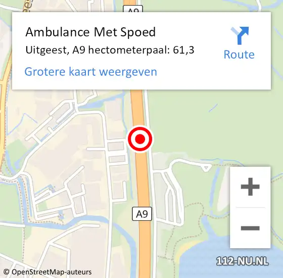 Locatie op kaart van de 112 melding: Ambulance Met Spoed Naar Uitgeest, A9 hectometerpaal: 61,3 op 19 september 2021 15:06